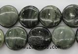 CGH18 15.5 inches 12mm flat round green hair stone beads wholesale