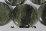 CGH24 15.5 inches 30mm flat round green hair stone beads
