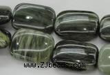 CGH28 15.5 inches 13*18mm rectangle green hair stone beads wholesale