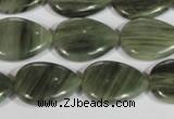 CGH54 15.5 inches 13*18mm flat teardrop green hair stone beads