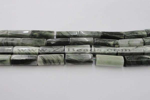 CGH61 15.5 inches 12*30mm faceted tube green hair stone beads