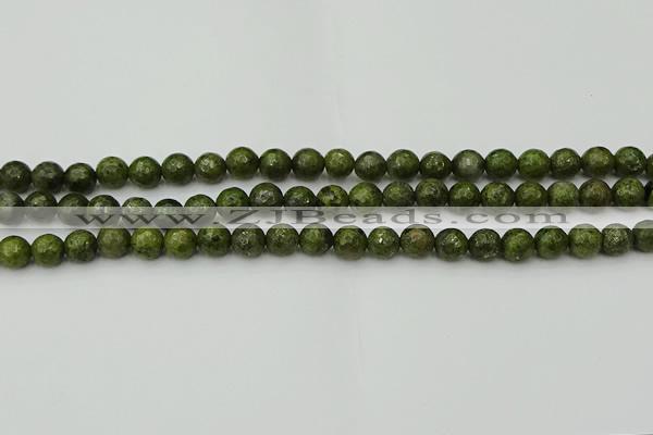 CGJ460 15.5 inches 4mm faceted round green jasper beads wholesale