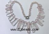 CGN186 23 inches 8*20mm - 11*60mm rose quartz stick necklaces