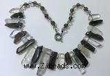 CGN190 8*20mm - 11*60mm white crystal & smoky quartz stick necklaces