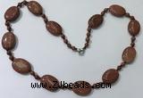 CGN201 22 inches 6mm round & 18*25mm oval goldstone necklaces