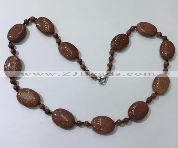 CGN201 22 inches 6mm round & 18*25mm oval goldstone necklaces