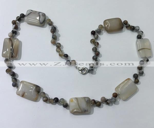 CGN230 22 inches 6mm round & 18*25mm rectangle agate necklaces