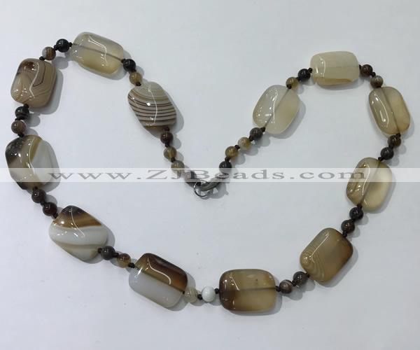 CGN231 22 inches 6mm round & 18*25mm rectangle agate necklaces