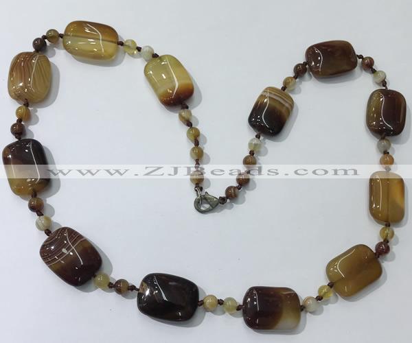 CGN233 22 inches 6mm round & 18*25mm rectangle agate necklaces