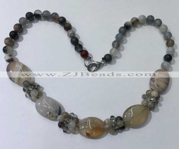 CGN270 18.5 inches 8mm round & 18*25mm oval agate beaded necklaces