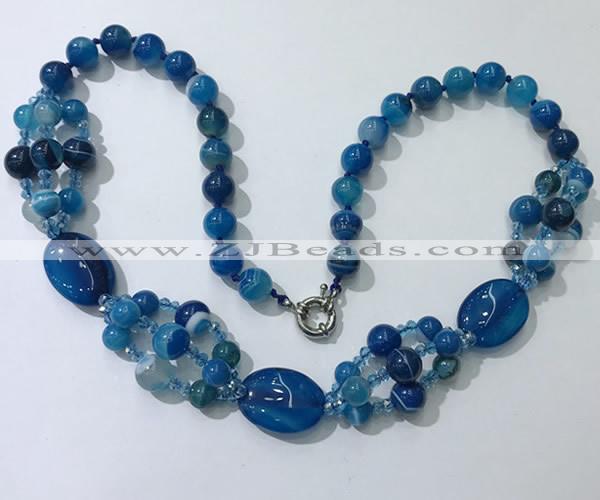 CGN294 24.5 inches chinese crystal & blue agate beaded necklaces