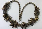 CGN308 27.5 inches chinese crystal & yellow tiger eye beaded necklaces