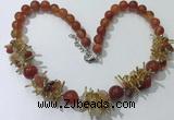 CGN355 19.5 inches chinese crystal & red agate beaded necklaces