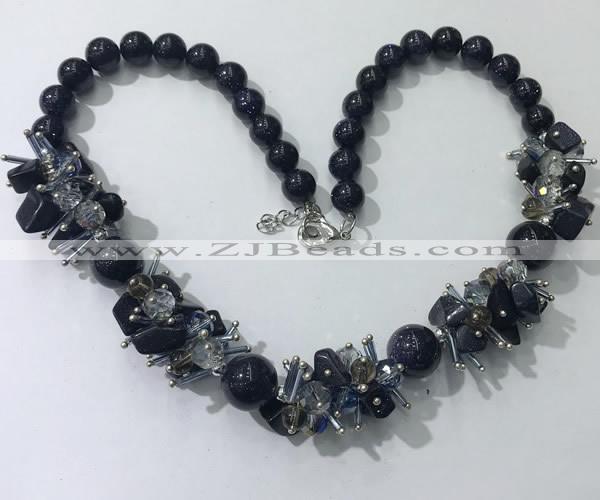 CGN360 19.5 inches chinese crystal & blue goldstone beaded necklaces