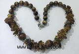 CGN362 19.5 inches chinese crystal & yellow tiger eye beaded necklaces