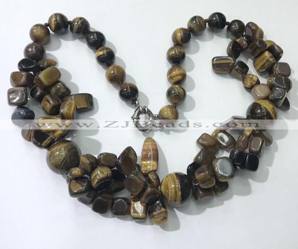 CGN373 19.5 inches round & chips yellow tiger eye beaded necklaces