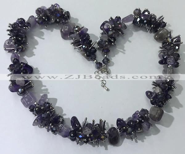 CGN403 19.5 inches chinese crystal & amethyst chips beaded necklaces