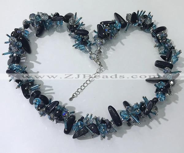 CGN413 19.5 inches chinese crystal & black agate chips beaded necklaces