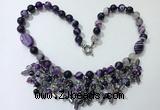 CGN478 21.5 inches chinese crystal & striped agate beaded necklaces