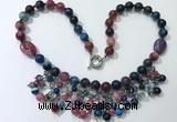 CGN486 21.5 inches chinese crystal & striped agate beaded necklaces