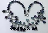 CGN498 21 inches chinese crystal & striped agate beaded necklaces