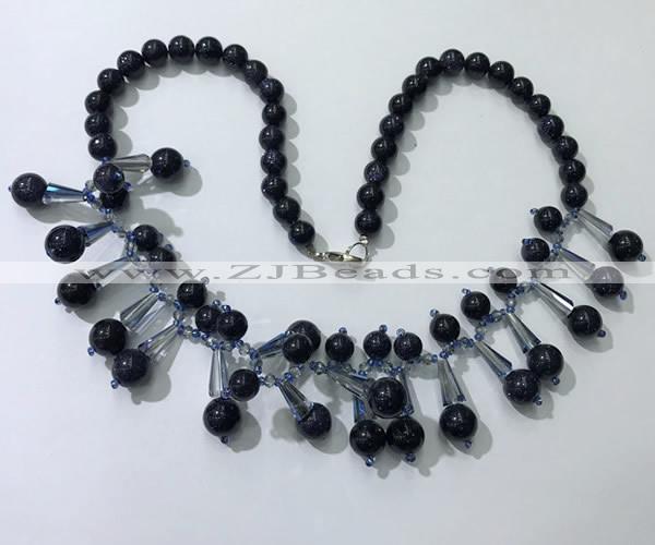CGN504 21 inches chinese crystal & blue goldstone beaded necklaces