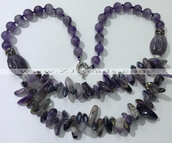 CGN515 23.5 inches chinese crystal & amethyst beaded necklaces