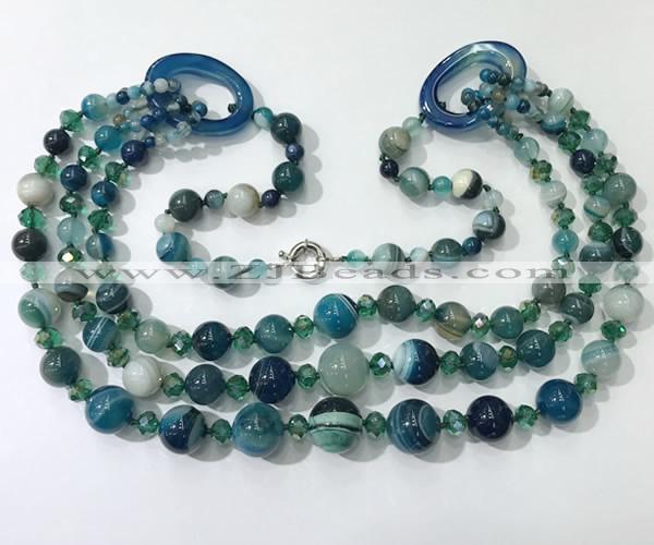 CGN613 24 inches chinese crystal & striped agate beaded necklaces