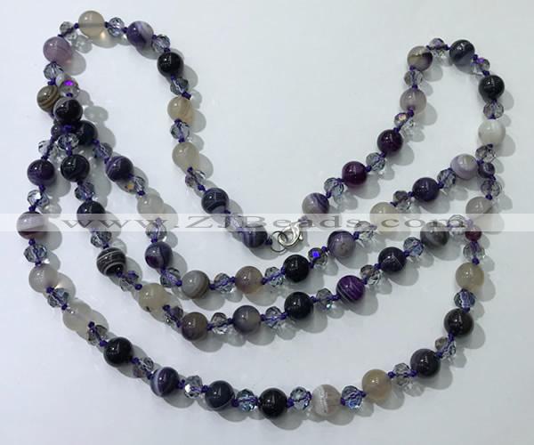 CGN652 22 inches chinese crystal & striped agate beaded necklaces