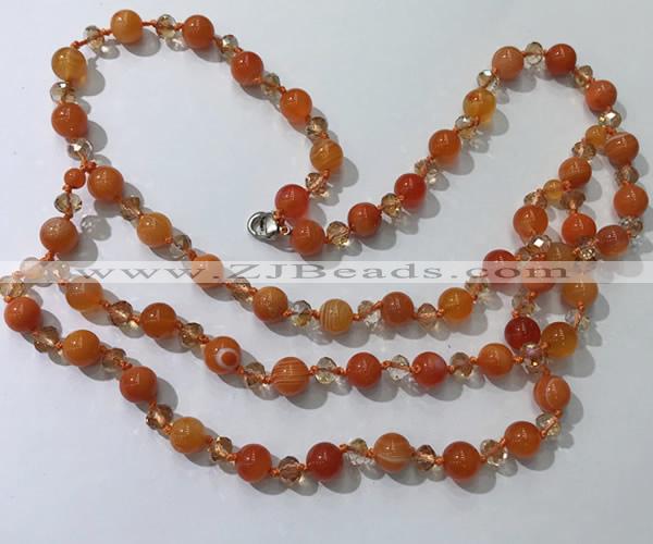 CGN654 22 inches chinese crystal & striped agate beaded necklaces