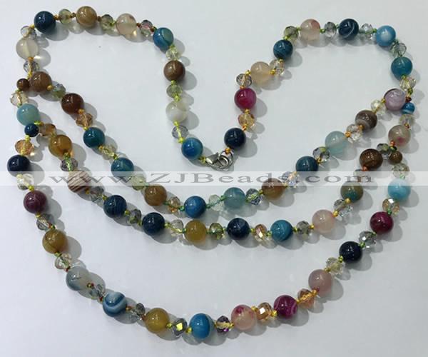 CGN660 22 inches chinese crystal & striped agate beaded necklaces