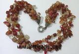 CGN712 22 inches fashion 3 rows red agate beaded necklaces