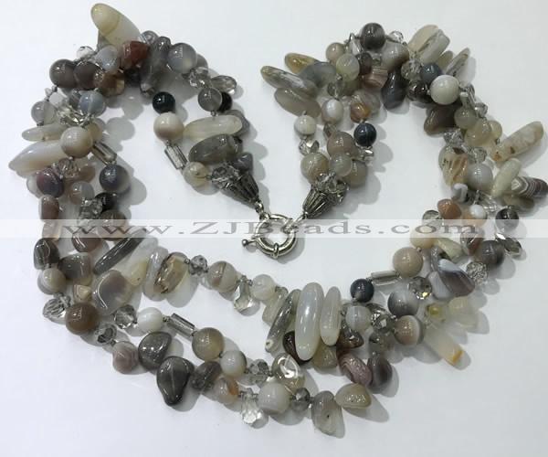 CGN713 22 inches fashion 3 rows grey agate beaded necklaces