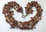 CGN714 22 inches fashion 3 rows goldstone beaded necklaces