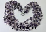 CGN734 19.5 inches stylish 6 rows amethyst & rose quartz chips necklaces