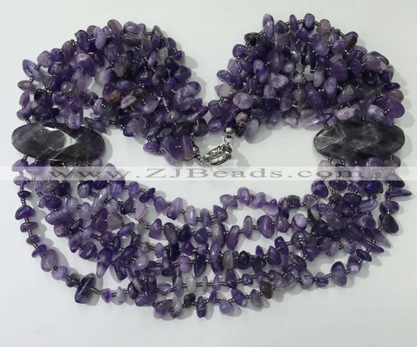 CGN756 20 inches stylish 6 rows amethyst chips necklaces