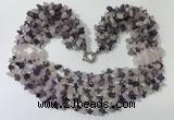 CGN759 20 inches stylish 6 rows amethyst & rose quartz chips necklaces