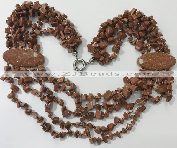 CGN766 20 inches stylish 6 rows goldstone chips necklaces