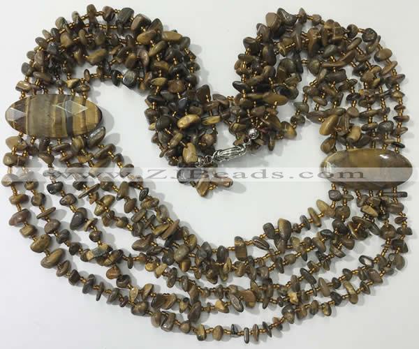 CGN768 20 inches stylish 6 rows yellow tiger eye chips necklaces