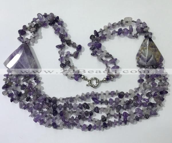 CGN782 23.5 inches stylish amethyst gemstone chips necklaces