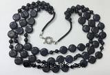 CGN801 23.5 inches stylish 3 rows round & coin blue goldstone necklaces