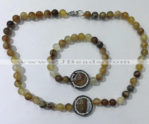 CGN870 19.5 inches 8mm round striped agate jewelry sets