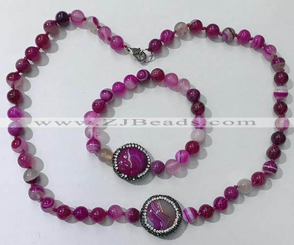 CGN872 19.5 inches 8mm round striped agate jewelry sets