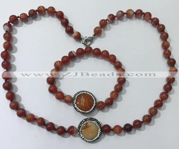 CGN874 19.5 inches 8mm round striped agate jewelry sets