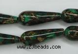 CGO130 15.5 inches 8*20mm teardrop gold green color stone beads