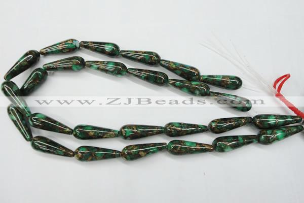 CGO130 15.5 inches 8*20mm teardrop gold green color stone beads