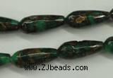 CGO135 15.5 inches 8*20mm faceted teardrop gold green color stone beads