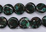 CGO140 15.5 inches 12mm flat round gold green color stone beads
