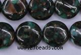 CGO143 15.5 inches 18mm flat round gold green color stone beads