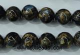 CGO164 15.5 inches 12mm round gold blue color stone beads